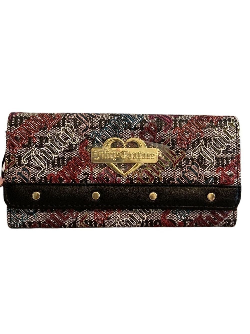 Juicy Couture Glam Elongated Flap Wallet Black Multi New